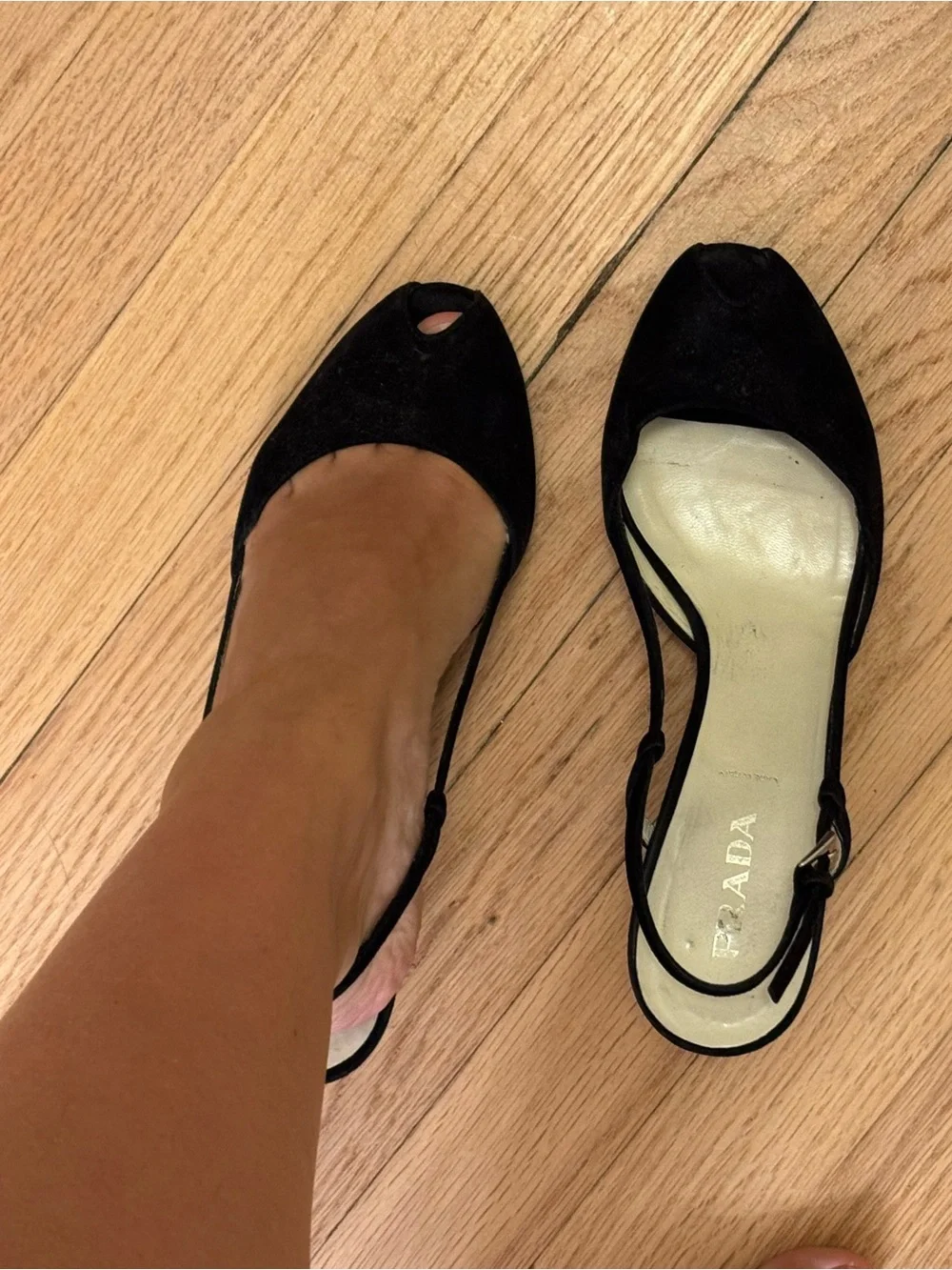 Prada Black Suede Wedge Slingback Women's Heels